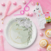 witte bloem groene bladeren gouden grot papieren bordje (Feest)