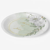 witte bloem groene bladeren gouden grot papieren bordje (Gekanteld)