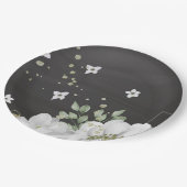 witte bloem groene bladeren zwarte bladeren papieren bordje (Gekanteld)