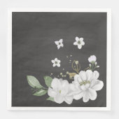 witte bloem groene bladeren zwarte bladeren servet (Voorkant)