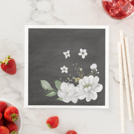 witte bloem groene bladeren zwarte bladeren servet