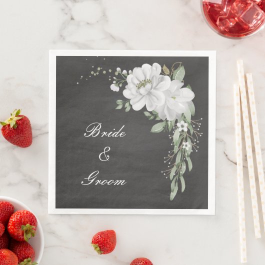 witte bloem groene bladeren zwarte bladeren servet (Insitu)