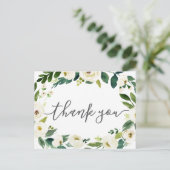 Witte Bloem Groene Bruiloft Dank u Briefkaarten (Staand voorkant)