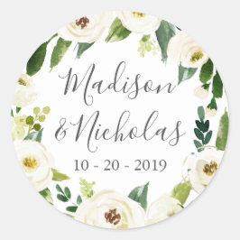 Witte Bloem Groene Bruiloft Envelop Seal Stickers