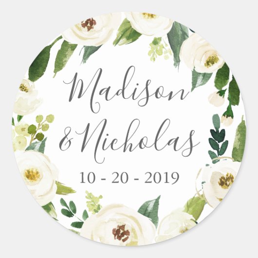 Witte Bloem Groene Bruiloft Envelop Seal Stickers (Voorkant)