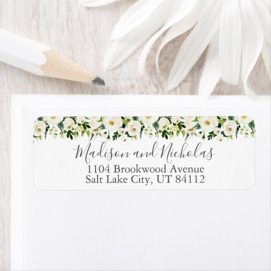 Witte Bloem Groene Bruiloft Retouradres Label (Insitu)