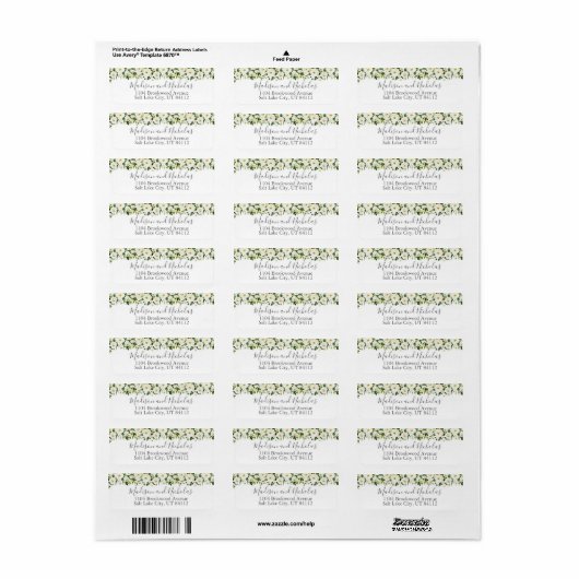 Witte Bloem Groene Bruiloft Retouradres Label (Full Sheet)