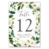 Witte Bloem Groene Bruiloft Tafel Aantal Kaarten (Achterkant)