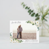 Witte Bloem & Groene Foto Sla de Datum Briefkaarte Briefkaart (Staand voorkant)