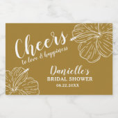 Witte bloem Hibiscus Mini Goud Sparkling Wijnetiket (Enkel label)