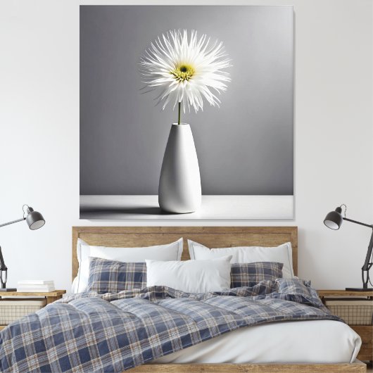 Witte bloem in vaas eenvoud canvas afdruk (Insitu (Slaapkamer))