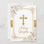 Witte Bloem Jongen Eerste Heilige Communie Gouden  Kaart (Achterkant)