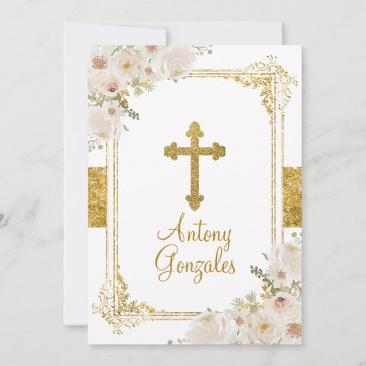 Witte Bloem Jongen Eerste Heilige Communie Gouden Kaart (Achterkant)