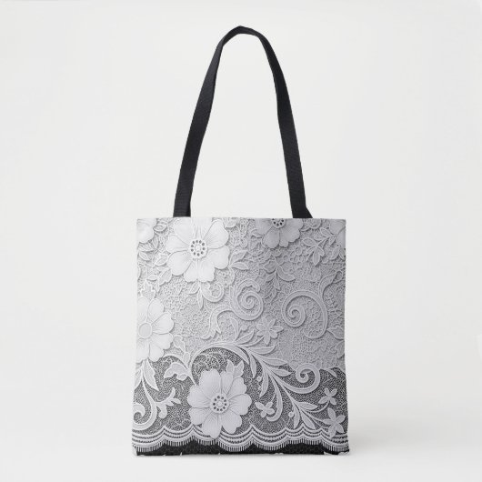 Witte bloem kant look tote bag (Voorkant)