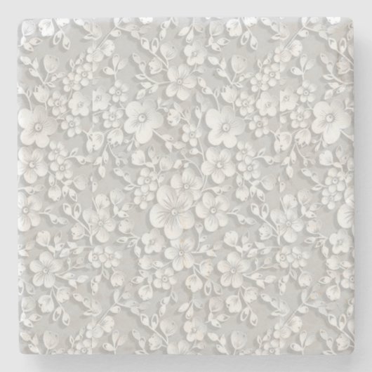 Witte Bloem Kant Uitziend Stenen Onderzetter (Voorkant)