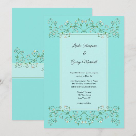 Witte Bloem Klimmende Wingerdhart op Blauwe Achter (Voorkant / Achterkant)