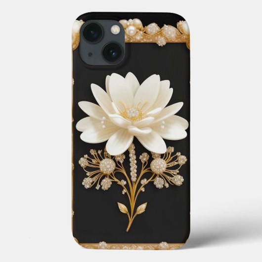 Witte bloem kunstwerk met luxe goud Case-Mate iPhone case (Achterkant)