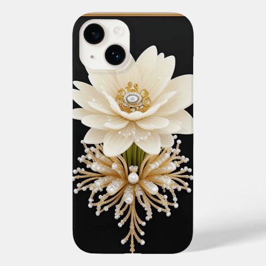 Witte bloem kunstwerk met luxe goud Case-Mate iPhone case (Achterkant)