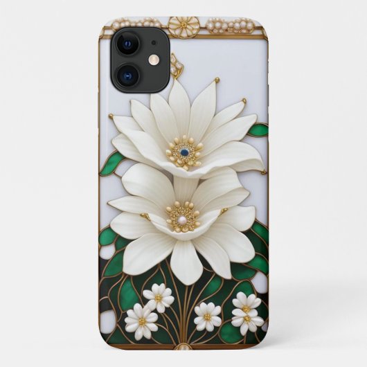 Witte bloem kunstwerk met luxe goud Case-Mate iPhone case (Achterkant)