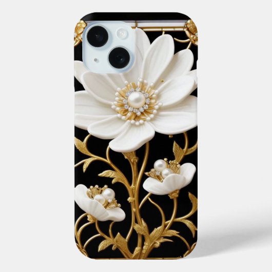 Witte bloem kunstwerk met luxe goud Case-Mate iPhone case (Achterkant)