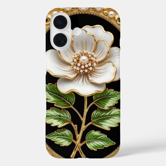 Witte bloem kunstwerk met luxe goud Case-Mate iPhone case (Achterkant)