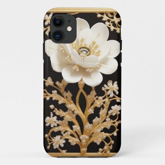 Witte bloem kunstwerk met luxe goud Case-Mate iPhone case (Achterkant)