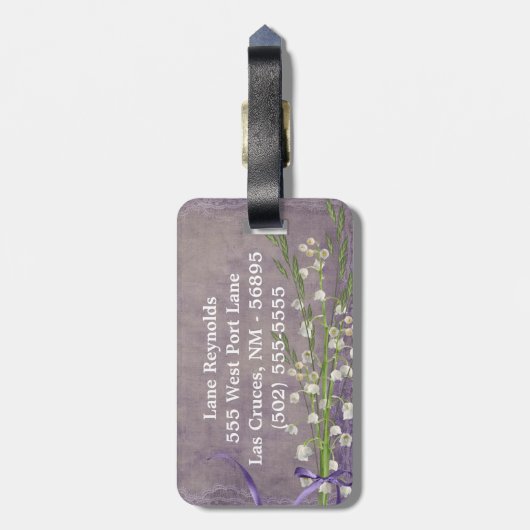 Witte Bloem Land Kant Monogram Bagagelabel (Achterkant verticaal)