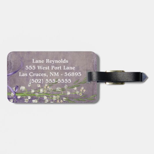 Witte Bloem Land Kant Monogram Bagagelabel (Achterkant horizontaal)