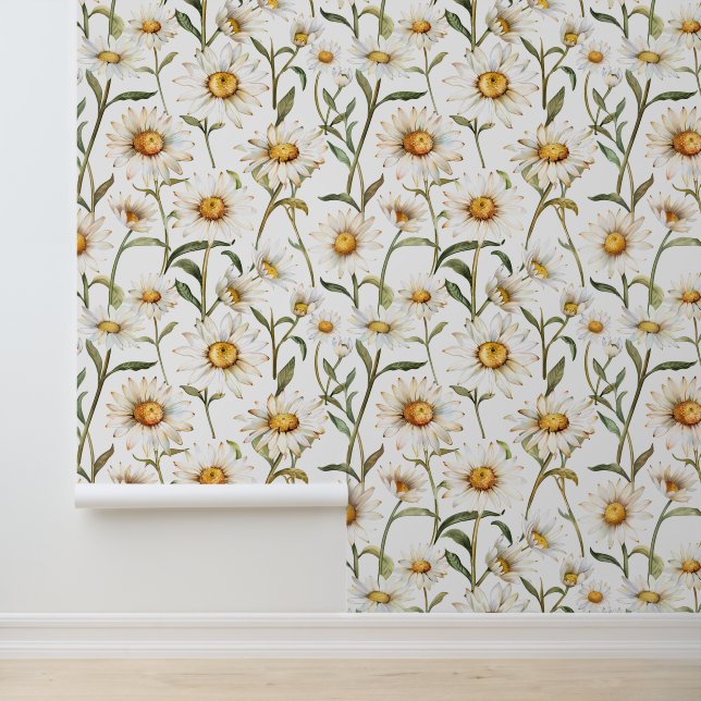Witte Bloem Madeliefje Bloemig Behang (Applicatie)