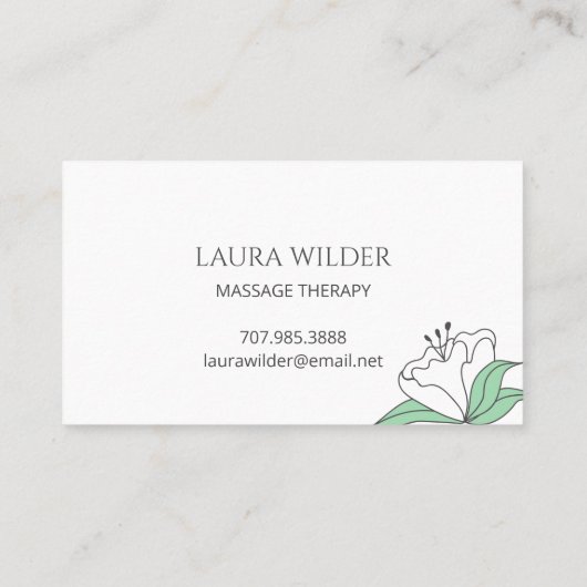 Witte bloem massage therapie visitekaartje (Achterkant)