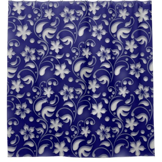 Witte bloem met blauwe achtergrond douchegordijn (Voorkant)