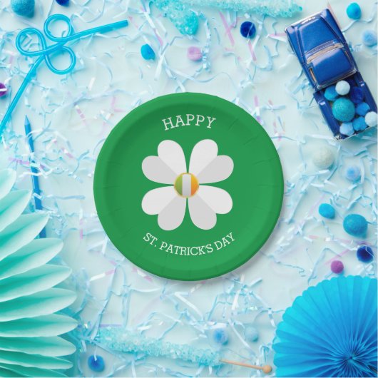 Witte bloem met Ierse vlag- St. Patrick Day Papieren Bordje (Feest)