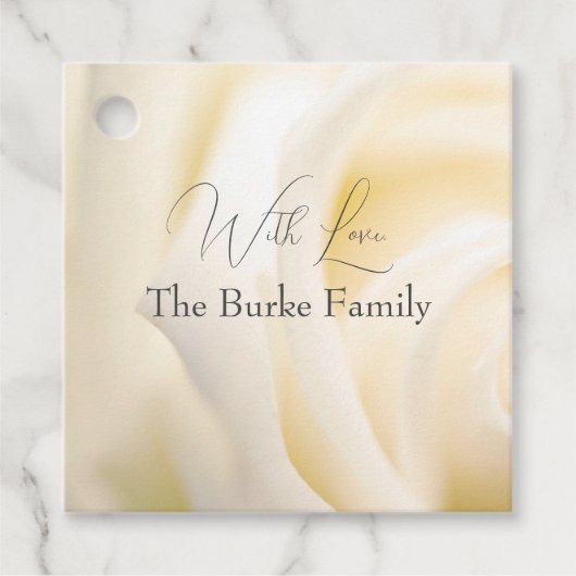 Witte bloem "Met liefde" cadeaubijlage Bedankjes Labels (Voorkant)