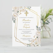 Witte bloem met lijst Doopuitnodiging Kaart (Staand voorkant)