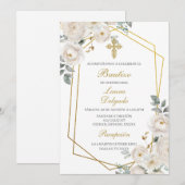 Witte bloem met lijst Doopuitnodiging Kaart (Voorkant / Achterkant)