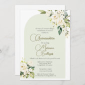 Witte bloem met lijst Quinceanera uitnodiging (Voorkant / Achterkant)