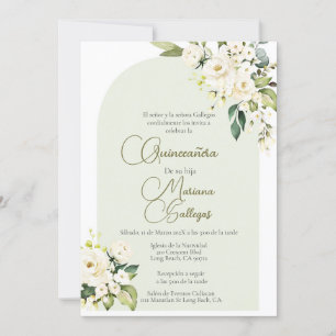 Witte bloem met lijst Quinceanera uitnodiging