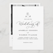 Witte Bloem Monogram Script Foto QR Code Bruiloft Kaart (Voorkant / Achterkant)