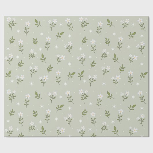 Witte Bloem Mooie Naadloos Patroon Inpakpapier (Zoom)