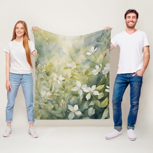 Witte bloem motief fleece deken (In situ)