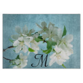 Witte Bloem op Blauw Monogram Glas Snijplank (Voorkant)
