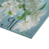 Witte Bloem op Blauw Monogram Glas Snijplank (Hoek)