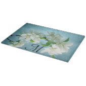 Witte Bloem op Blauw Monogram Glas Snijplank (Hoek)