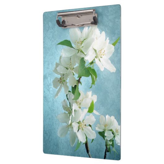 Witte Bloem op Blauw Monogram Initiaal Clip Board Klembord (Links)
