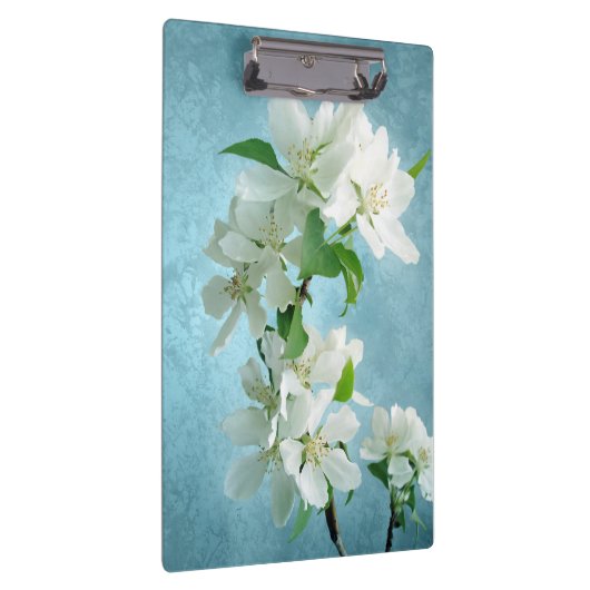 Witte Bloem op Blauw Monogram Initiaal Clip Board Klembord (Rechts)