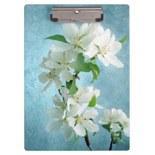 Witte Bloem op Blauw Monogram Initiaal Clip Board Klembord (Voorkant)