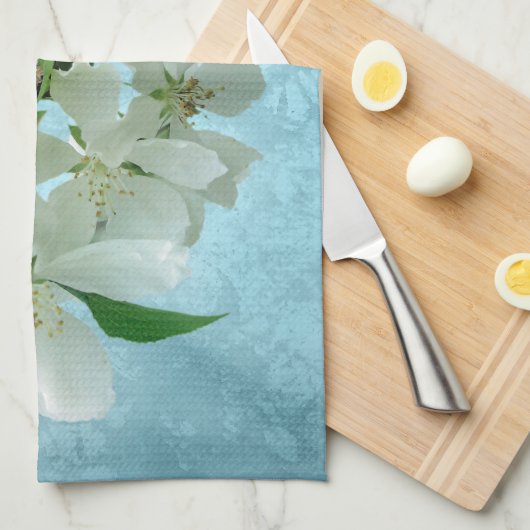 Witte Bloem op Blauwe Hemel Keukenschotel Handdoek (Quarter Fold)