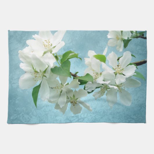 Witte Bloem op Blauwe Hemel Keukenschotel Handdoek (Horizontaal)