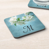 Witte Bloem op Blauwe Hemel Monogram Drink Onderze Bier Onderzetter (Linkerzijde)