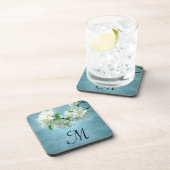 Witte Bloem op Blauwe Hemel Monogram Drink Onderze Bier Onderzetter (Rechterzijde)